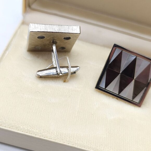 Vintage Cripps Mother Of Pearl Inlay Square Cufflinks - Picture 4 of 5